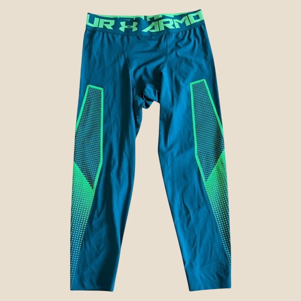 Under Armour NWOT HeatGear Compression Leggings Mens L Teal Green Graphic Tights
